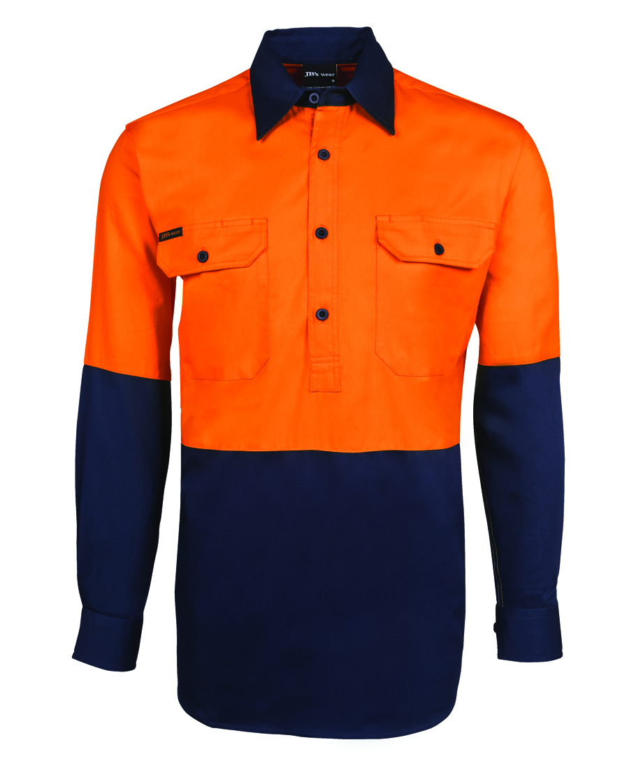 6HVCF JB's Hi Vis Close Front LS 190G Shirt