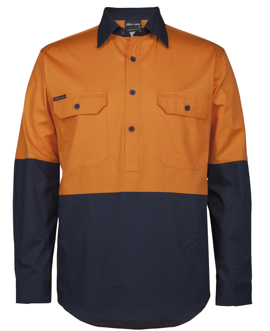 6HVCS JB's Hi Vis Close Front LS 150G Work Shirt