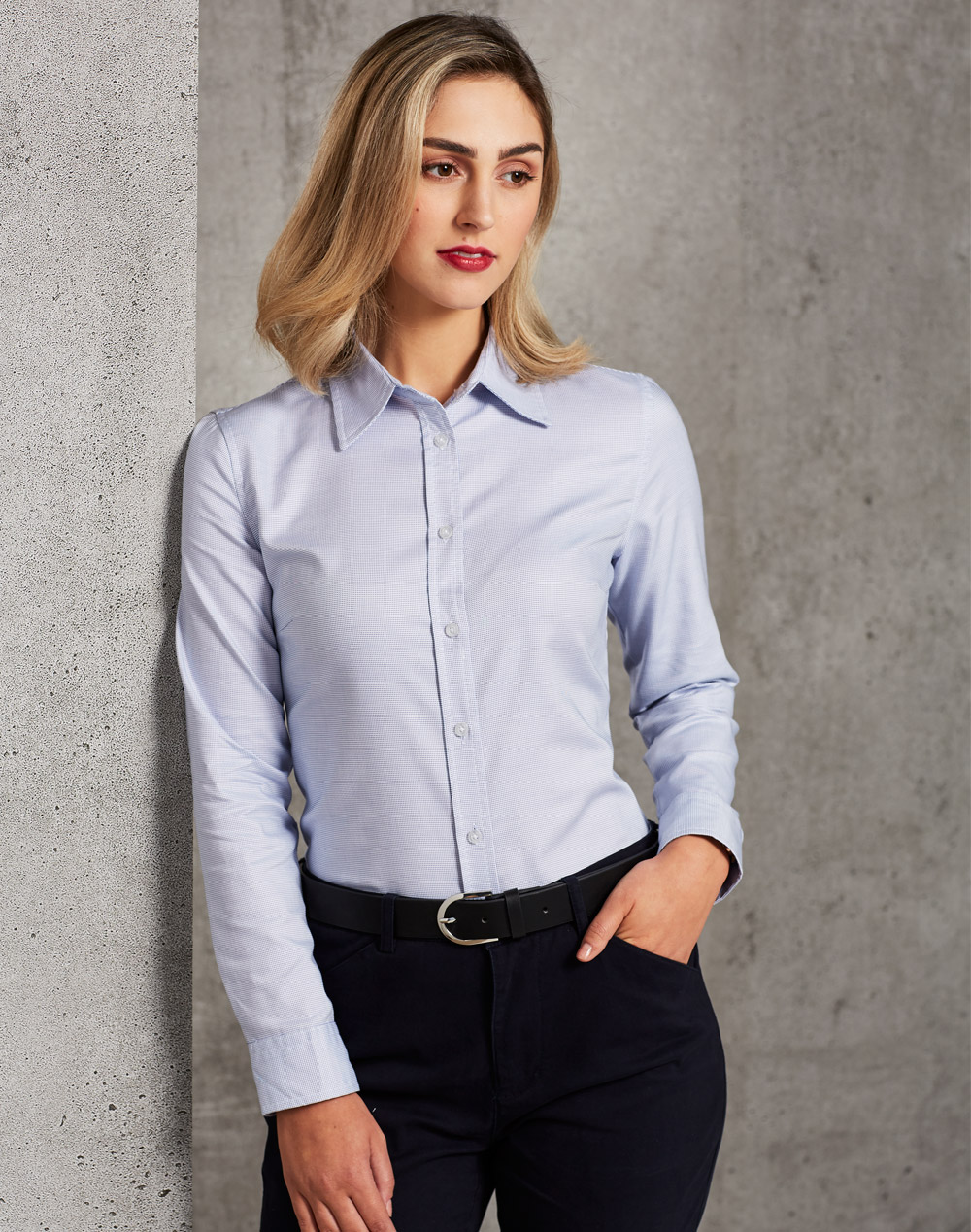M8922 Ladies' Dot Contrast Long Sleeve Shirt